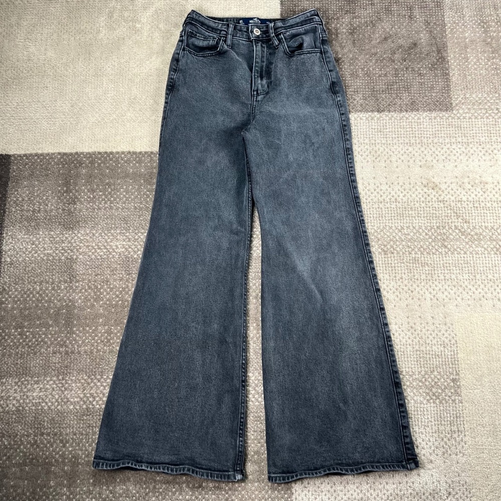 Hollister Ultra High-Rise Wide-Leg Jeans 0S 24X29 Black Denim Vintage Stretch